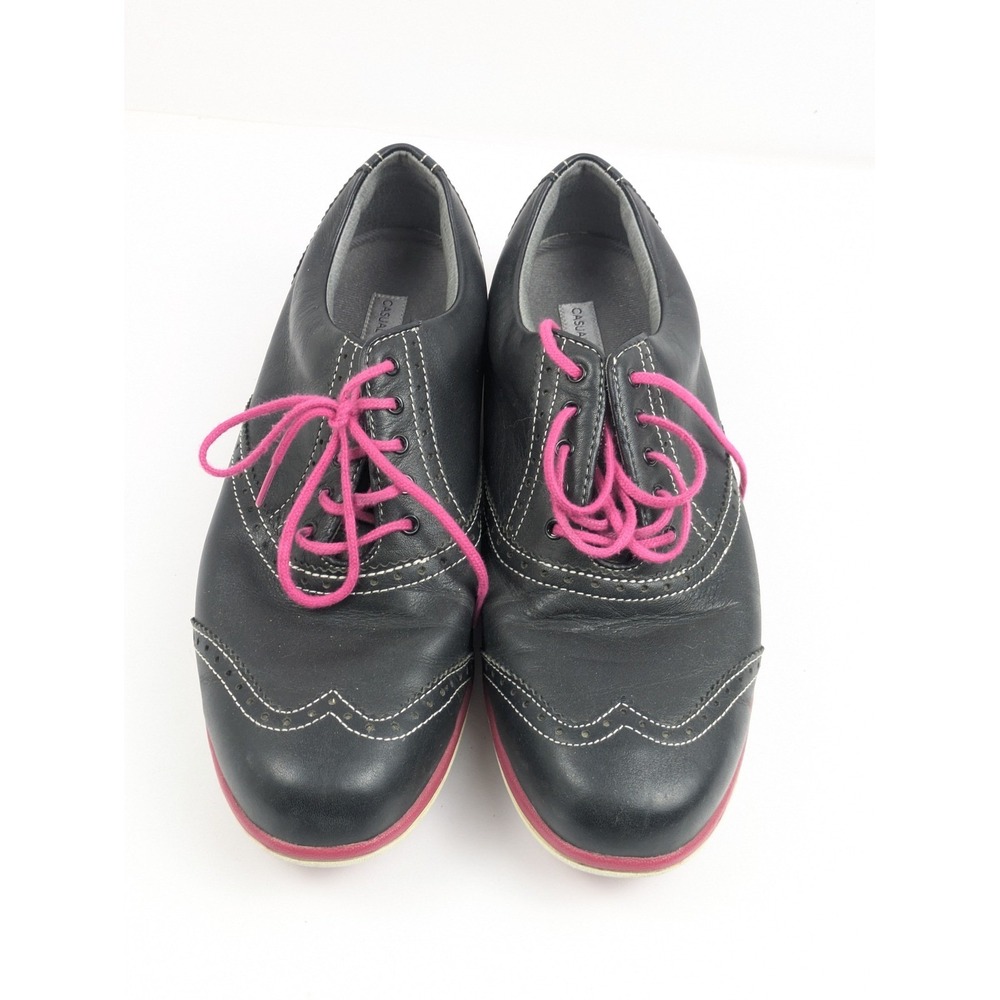 FootJoy Black Leather Mens Size 9 Wingtip Golf Shoes Pink Laces